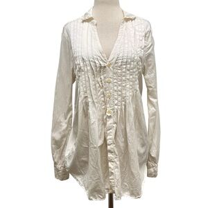 CP Shades CottonSilk Pintuck Roll Up Long Sleeve Ivory Tunic Size X-Small